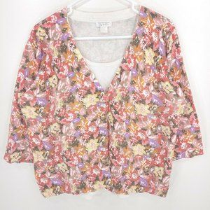 Christopher & Banks Women's Size XL Floral Blouse w/ Cardigan Layered Sweater